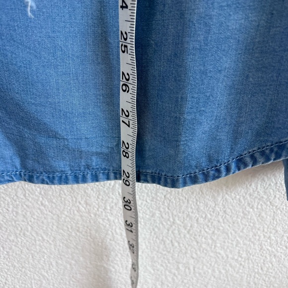 Anthropologie | Maeve Chambray Ruffle Neck Western Long Sleeve Blouse - Picture 8 of 10